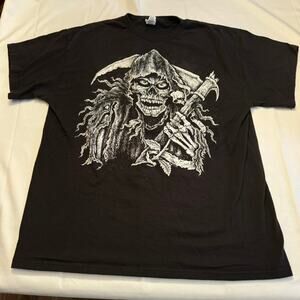 Delta Pro Weight Grim Reaper Scythe Graphic Tee Black L Vintage Style